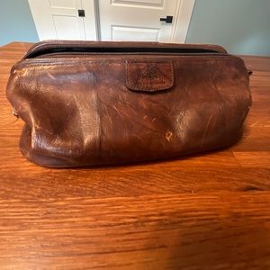 Genuine DOPP  Cowhide Brown Leather Traditional Travel Kit Toiletry Bag